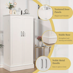 Modern White Wooden Kitchen Pantry Cabinet with Doors & Adjustable Shelves – Spacious Storage Organizer for Dishes, Utensils, and Food in the Kitchen, Living Room, or Dining Area, Kitchen Organizers And Storage