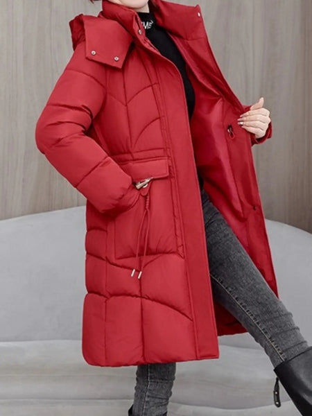 Women's Winter Coat - Thickened Warm Mid-Length Jacket with Front Zipper Closure, Waist-Hugging Fit, Side Pockets - Elegant Cold Weather Outerwear for Everyday & Formal Events - Ladies Winter Coats, Durable Warmth