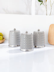 3Pcs Modern Ceramic Kitchen Canisters Set with Airtight Lids | Tea Coffee Sugar Storage Jars | Gloss Finish Countertop Containers for Home Organisation
