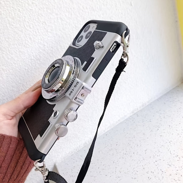Phone Case: Creative Retro Camera Design Phone Case Women 3D Full Coverage with Detachable Strap Compatible with iPhone 11 12 13 14 15 16 17 Series Perfect Holiday Gift Idea