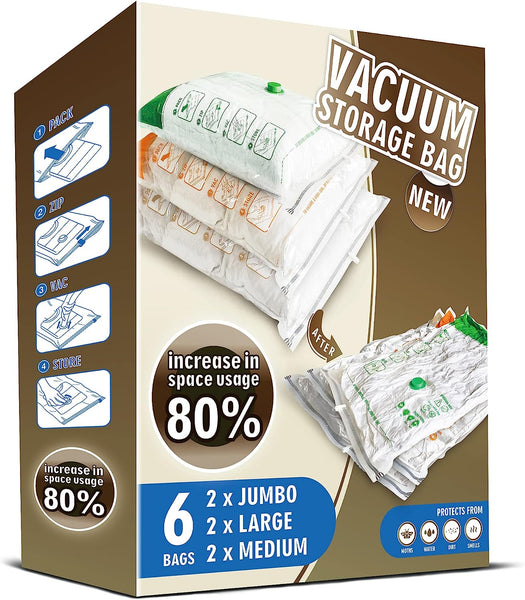 Storage Master Space Saver Bags for Travel and Home Reusable Vacuum Storage Bags save 80% More Storage Space Work with Vacuum Cleaner (9 Combo, No Pump Included)