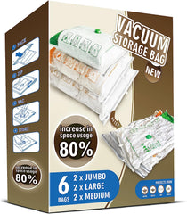 Storage Master Space Saver Bags for Travel and Home Reusable Vacuum Storage Bags save 80% More Storage Space Work with Vacuum Cleaner (9 Combo, No Pump Included)