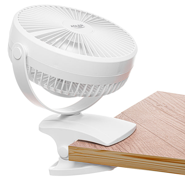 Desk fan with clip, rechargeable, 15.5 cm, 360° rotation, USB-C, Adler