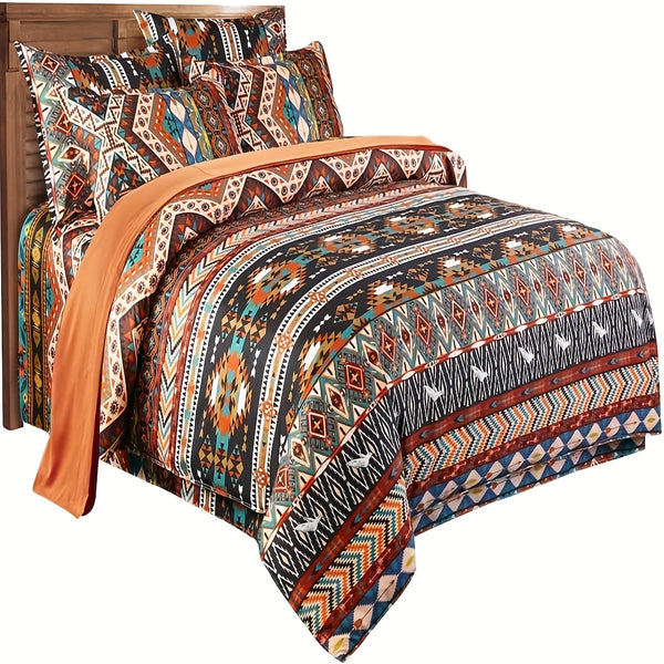 2/3pcs Bohemian Duvet Cover Set, Microfiber, Woven, Embroidery, Zipper Closure, All-Season, Machine Washable, 300-350 g/㎡, Turmeric Color, With Pillowcase, Not Include Duvet Insert, Christmas Gifts Decoration