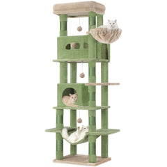 Cat Tree for Indoor Cats, 170cm Large Tall Cat Tower, Multi-Level Cats House with Condo, 8 Scratching Posts, Hammock, 4 Pom Poms