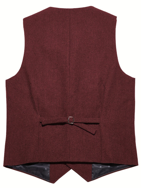 Men'S Vest Retro Fashion Groom Wedding Party Vest Men'S Herringbone Casual Business Waistcoat