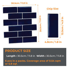 WALPLUS 6 Pcs 3D Tile Stickers Peel and Stick Backsplash Splashback Decals Tile Transfer for Kitchen Bathroom Living Room Stick on Tile Waterproof Glossy 30.5 x 30.5cm (12
