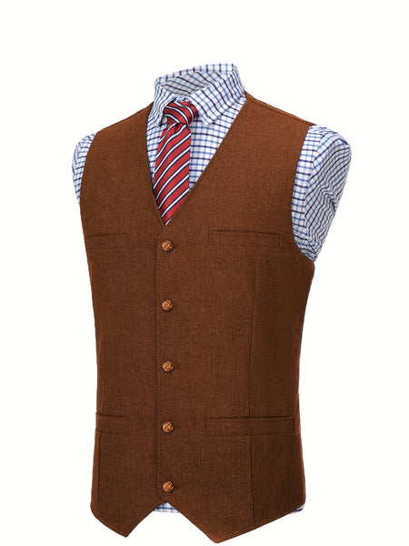 Men'S Vest Wool Blend Herringbone Vintage Men'S Fashion Vest, Groom Best Man Formal Wedding Party Casual Vest