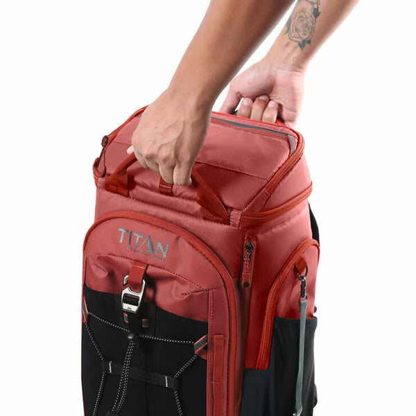 Titan 26 Can Backpack Cooler with 2 Ice Walls in Red