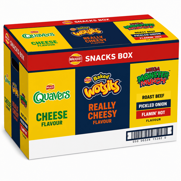 Walkers Yellow Snack – Quavers x 12, Baked Wotsits x 12 & Mega Monster Munch x 6 (30 Pack)