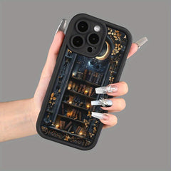 Phone Case - A Fashionable And Artistic Moon-Themed Bookshelf Design, Perfect for Both Men And Women. It'S a Straightforward Yet Distinctive Case, Compatible with for Iphone 17, 16, 15, 14, 13, 12, 11, XS, XR, X7, 8 Plus, Pro Max