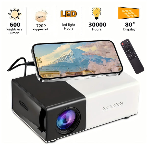 Portable Cinema Projector,Mini Projector Portable, Easy Setup for Indoor Office Events and Parties,Christmas Gift,Children's Gift, Birthday Gift,Compatible With USB/SD/AV/HD And Other Devices
