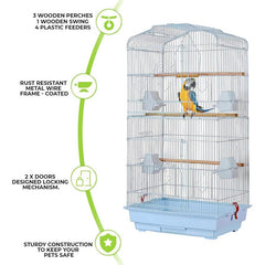 Large Metal Bird Cage for Budgie Parakeet Canary Cockatiel Finch or Lovebird by Crystals (Black)