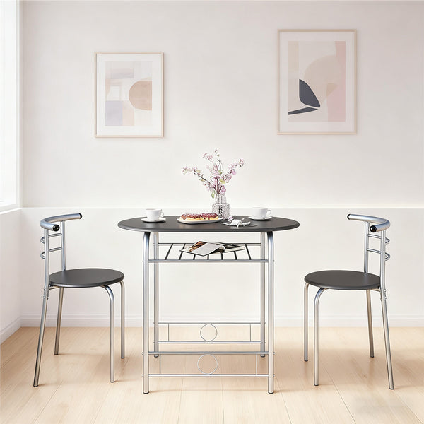 Costoffs 3pcs Dining Table Set with Space Saving Table and 2 Chairs, Modern Kitchen Table Set with Steel Legs and Storage Rack for Kitchens/Balconies/Bedrooms/Apartments/Cafés, Natural/Drift Brown/White
