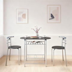 Costoffs 3pcs Dining Table Set with Space Saving Table and 2 Chairs, Modern Kitchen Table Set with Steel Legs and Storage Rack for Kitchens/Balconies/Bedrooms/Apartments/Cafés, Natural/Drift Brown/White