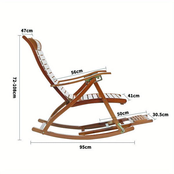 Natural/ Brown Rocking Chair/Lounge Chair Recliner Load-Bearing 150kg Comfort Bamboo Loungers Deck Chair Adjustable Handrail Home Chair Gifts Stable Ergonomic
