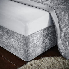 Elegant Silver Grey Crushed Velvet Wrap Around Bed Skirt - 40CM Extra Deep Bedbase Cover for Bedroom Guest Room with Adjustable All Around Elastic for Easy Fit - Soft, Breathable, and Dust-Repelling