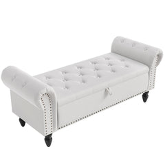 Ottoman Storage Bench, Velvet End Of Bed Storage Box With Lid, Sturdy Wood Legs Footrest, 168KG Load Capacity, Sofa Bench For Bedroom/Living Room, 133x53x46cm (Grey/Blue/Beige)
