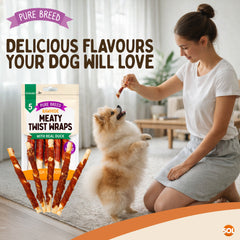 Pure Breed 10 Pack Meat Wrapped Rawhide Dog Treats | Duck Chews for Dogs | High-Protein & Low-Fat Natural Dog Chew Sticks | Long-Lasting Rawhide Twists for Small & Large Breeds | Promotes Healthy Teeth & Great for Training, Rewards, and Chewing Satisfacti