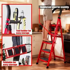 2/3/4/5-Step Ladder, Lightweight Folding Step Stool With Extra-Wide Anti-Slip Steps, 149.69 KG Capacity, Compact Space-Saving Design For Home, Kitchen.