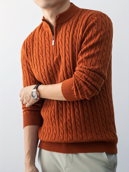 Christmas Gift for Men, New Twist Zipper Collar Pullover Sweater, Autumn And Winter Style, with Velvet, Thickened, Warm And Cold-Resistant, Can Be Worn Inside Or Outside, Casual And Versatile Essential, Knit
