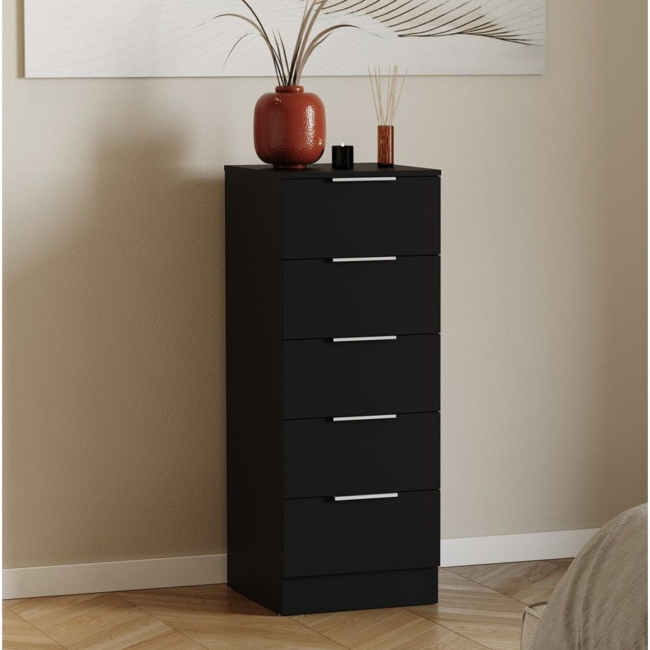 Modern 5 Drawer Narrow Chest of Drawers Dresser Space Saving Storage Organizer Bedroom Furniture