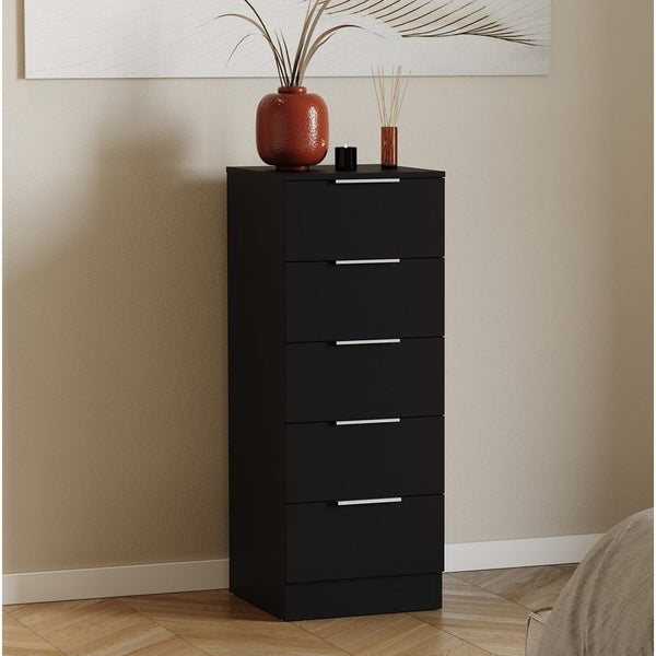 Modern 5 Drawer Narrow Chest of Drawers Dresser Space Saving Storage Organizer Bedroom Furniture