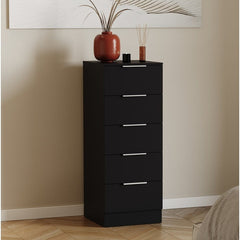 Modern 5 Drawer Narrow Chest of Drawers Dresser Space Saving Storage Organizer Bedroom Furniture