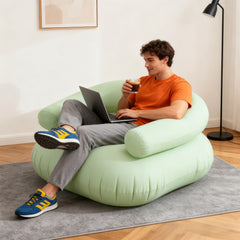 73*73*52cm U-shaped Outdoor Leisure Inflatable Sofas, Portable Inflatable Mattresses for Home Use, with Backrest, Foot Pump Included, Durable and Wear-resistant, Suitable for Home, Camping, Beach and Travel Use Green/Purple