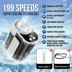 Wearable Air Conditioning Fan - USB Rechargeable, Intelligent 5-Speed High-Speed Fan, Fast Cooling, 5000Mah Battery with Super Long Battery Life, Built-In Flashlight, Ideal for Outdoor Camping, Sports, And Work