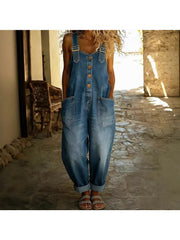 2026 New Women'S Retro Summer Clothing, Denim Dungarees with Pockets, Adjustable Length, Wide-Leg Pants, Straight-Leg Trousers, Jeans, Fashion Versatile Outfits for Lady, Suit for Spring/Summer/Autumn, Loose Fit, Perfect for Casual Occasions/Commute