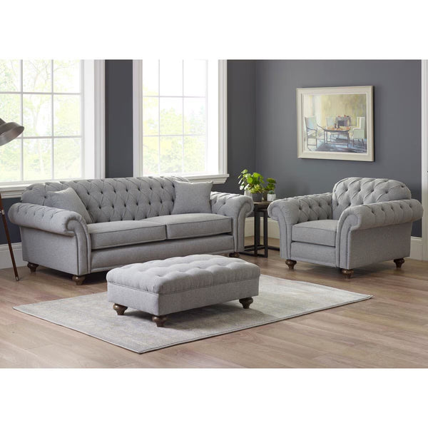Bordeaux Button Back Grey Fabric 4 Seater Sofa