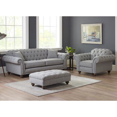 Bordeaux Button Back Grey Fabric 4 Seater Sofa