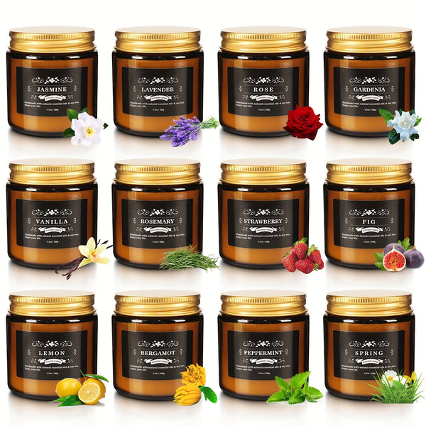12pcs 3.5-ounce Scented Candles, Retro And Exquisite Design, Soft Fragrance, Soy Wax Amber Candles, Perfect for Valentine's Day, Weddings, Birthdays, Parties, Yoga, Swimming Pools, Home Decoration And As An Excellent Gift for Friends And Family.