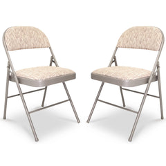 Set Of 2 Deluxe Fabric Padded with Heavy Duty Steel Metal Frame Folding Back Rest Chair for Home Garden Office Computer Desk