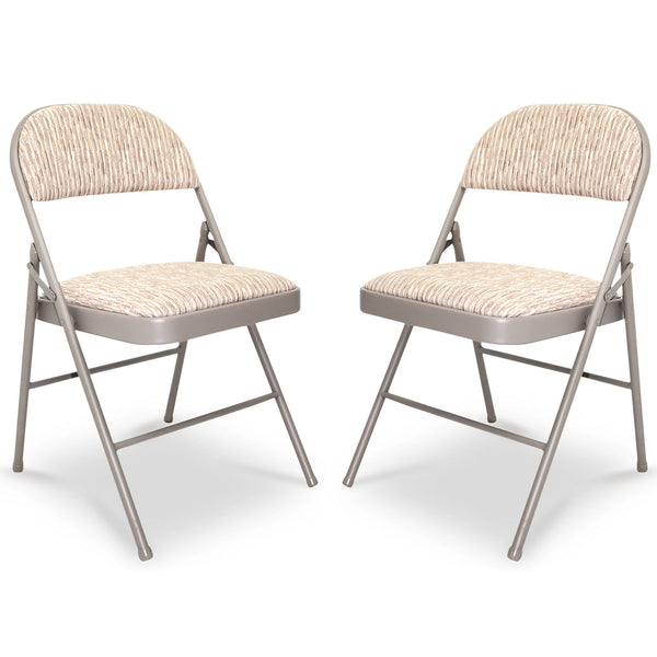 Set Of 2 Deluxe Fabric Padded with Heavy Duty Steel Metal Frame Folding Back Rest Chair for Home Garden Office Computer Desk