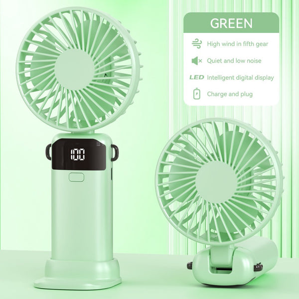 4-in-1 Foldable Mini Handheld Fan with LED Digital Display, Neck Lanyard & Aromatherapy – USB Rechargeable Portable Cooling Fan for Office, Travel, Outdoor & Daily Use – Lightweight, Quiet, 5-Speed Adjustable, Long Battery Life