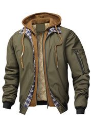 Men'S Plaid Hooded Zip-Up Jacket - Casual Loose Fit, Brown & Black Checkered Pattern, Drawstring Hood, Long Sleeves, Polyester Lining, Perfect for Spring, Fall & Winter, Autumn Winter Jacket | Plaid Pattern Jacket | Zippered Jacket