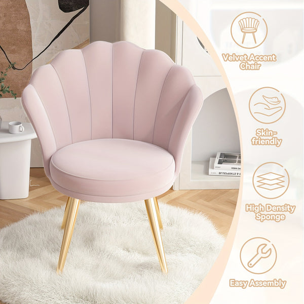 Modern Velvet Accent Chair With Back, Upholstered Vanity Chair For Makeup Room, Makeup Side Chair Desk Chair With Golden Metal Legs For Bedroom Living Room
