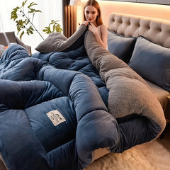 1pc Thickened Soft Plush Comforter - Machine Washable Quilted Polyester Winter Bedding, Cozy All-Season Warmth, Beige Plaid Design for Minimalist & Country Bedrooms, Ideal Luxury Bedding & Rustic Style Decor