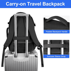 Large 45x36x20 Black Laptop Backpack for Women, Cabin Bag for EasyJet Underseat Use, Carry On Rucksack with Shoe Pouch, Organiser Pockets for Office, School, Travel and Daily Commute