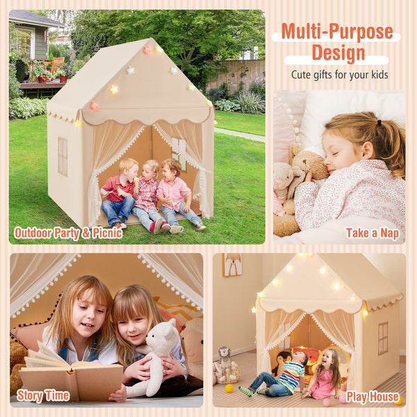 Large Kids Play House with Washable Mat and Star Lights