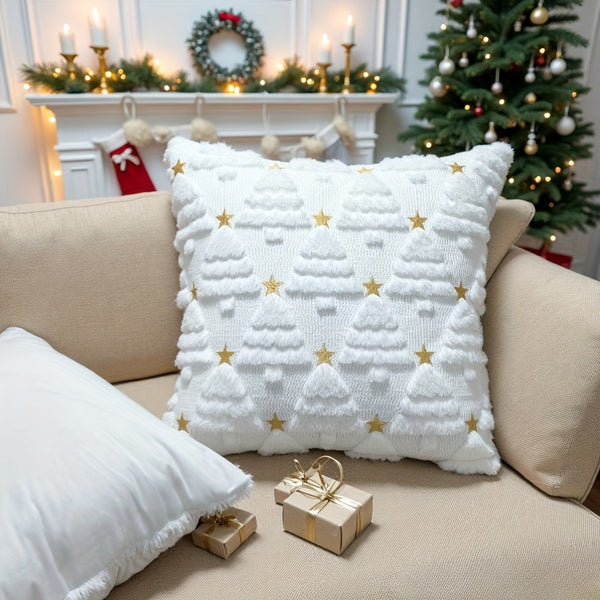 1/2pcs 3D White Christmas Tree Throw Pillow Cover - Quilted Plush Nordic Minimalist Luxury Decorative Cushion Cover with Zipper Closure, Soft Plush Fabric & 3D Tree Design for Sofa, Bed, Living Room - Machine Washable Winter Home Decor