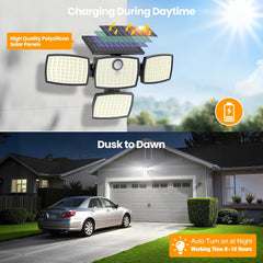 1/ 2pcs Solar Outdoor Lights, 358LED Security Lights with Remote Control, 3 Heads Motion Sensor Lights, IP65 Waterproof, 270° Wide Angle Flood Wall Lights with 3 Modes