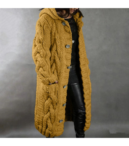 2026 New Women's Fashion Oversized Cardigan Sweater Coat, Casual Hooded Cardigan, Medium-Length Sweater Coat