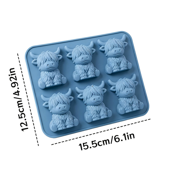 2pcs/3pcs 3D Highland Cow Ice Mold, 6-Grid Silicone Ice Mold, Highland Cow Shape Washable And Heat Resistant, Food Grade Ice Mold for Party Beverages, Foldable for Easy Ice Retrieval, Cocktails, Champagne, And Beverage Ice Grids