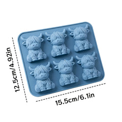 2pcs/3pcs 3D Highland Cow Ice Mold, 6-Grid Silicone Ice Mold, Highland Cow Shape Washable And Heat Resistant, Food Grade Ice Mold for Party Beverages, Foldable for Easy Ice Retrieval, Cocktails, Champagne, And Beverage Ice Grids