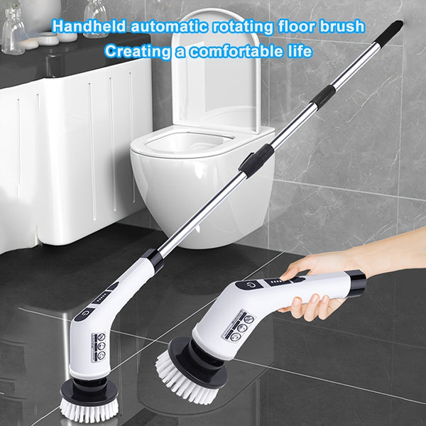 Electric Spin Scrubber, a Powerful Cleaning Brush Featuring an Adjustable Extension Handle, Offers Two-Speed Settings And Comes with Nine Interchangeable Brush Heads for Cleaning Bathrooms And Kitchens
