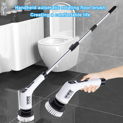 Electric Spin Scrubber, a Powerful Cleaning Brush Featuring an Adjustable Extension Handle, Offers Two-Speed Settings And Comes with Nine Interchangeable Brush Heads for Cleaning Bathrooms And Kitchens