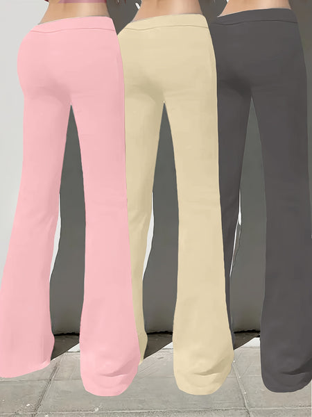 European and American Spring/Summer New Fashion Women's Bottoms: Flared Straight-Leg Pants with Classic English Text Print, Daily Casual Butt-Lifting Peach Butt Long Pants, Three-Piece Set